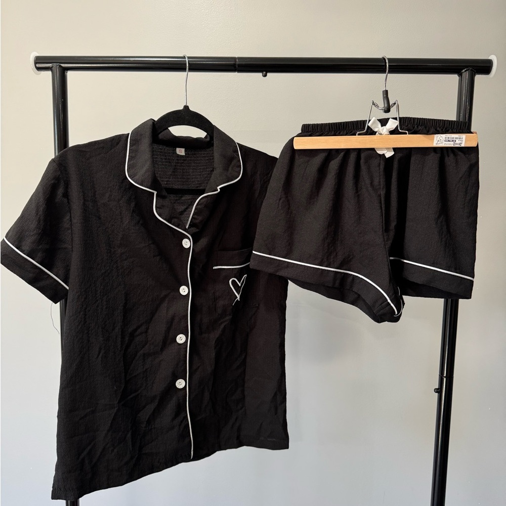 Black Pajama Set with White Trim